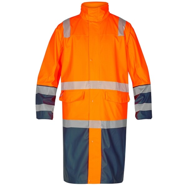 FE-Engel Safety Lang Regnjakke – Orange/Marine-L Arbejdsjakker