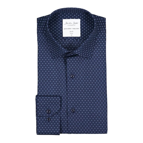 Seven Seas skjorte slim fit ss343 blue print-40 / medium Outlet arbejdstøj