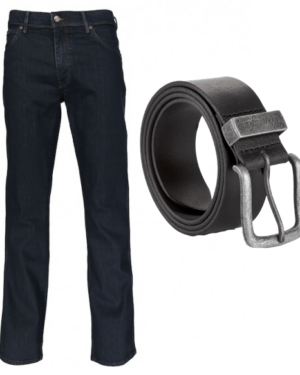 Wrangler jeans texas stretch blueblack og læder bælte_31W/34L Wrangler jeans
