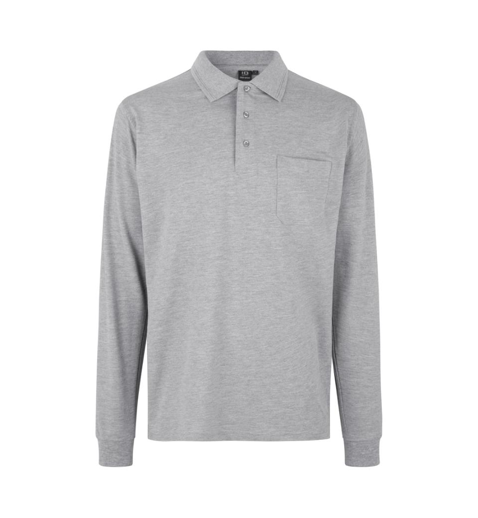 Id Pro Wear Polo Med Brystlomme Og Langeærmer 0326 Grå Melange