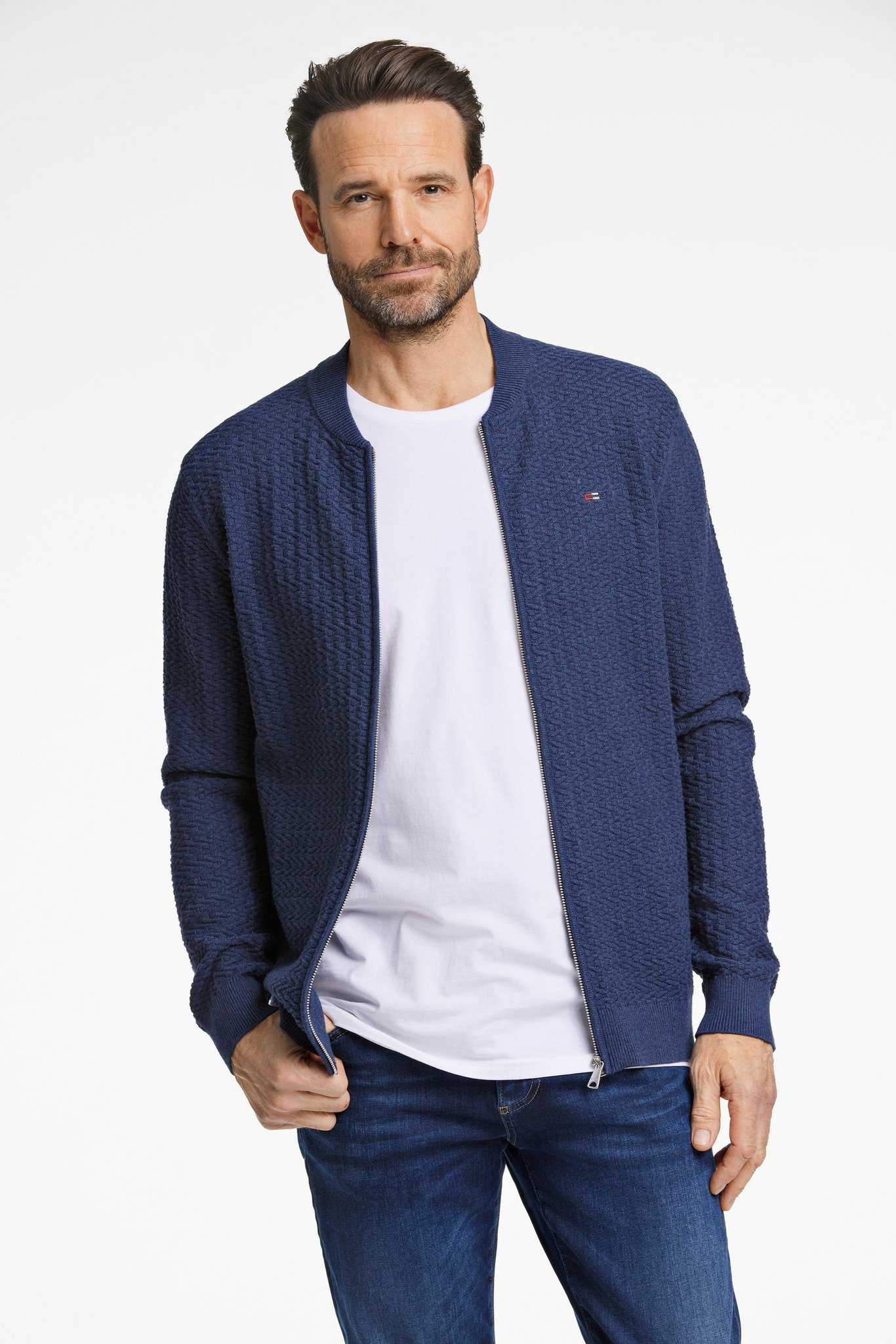 Bison Cardigan 80-801019-blue Melange-3x-large