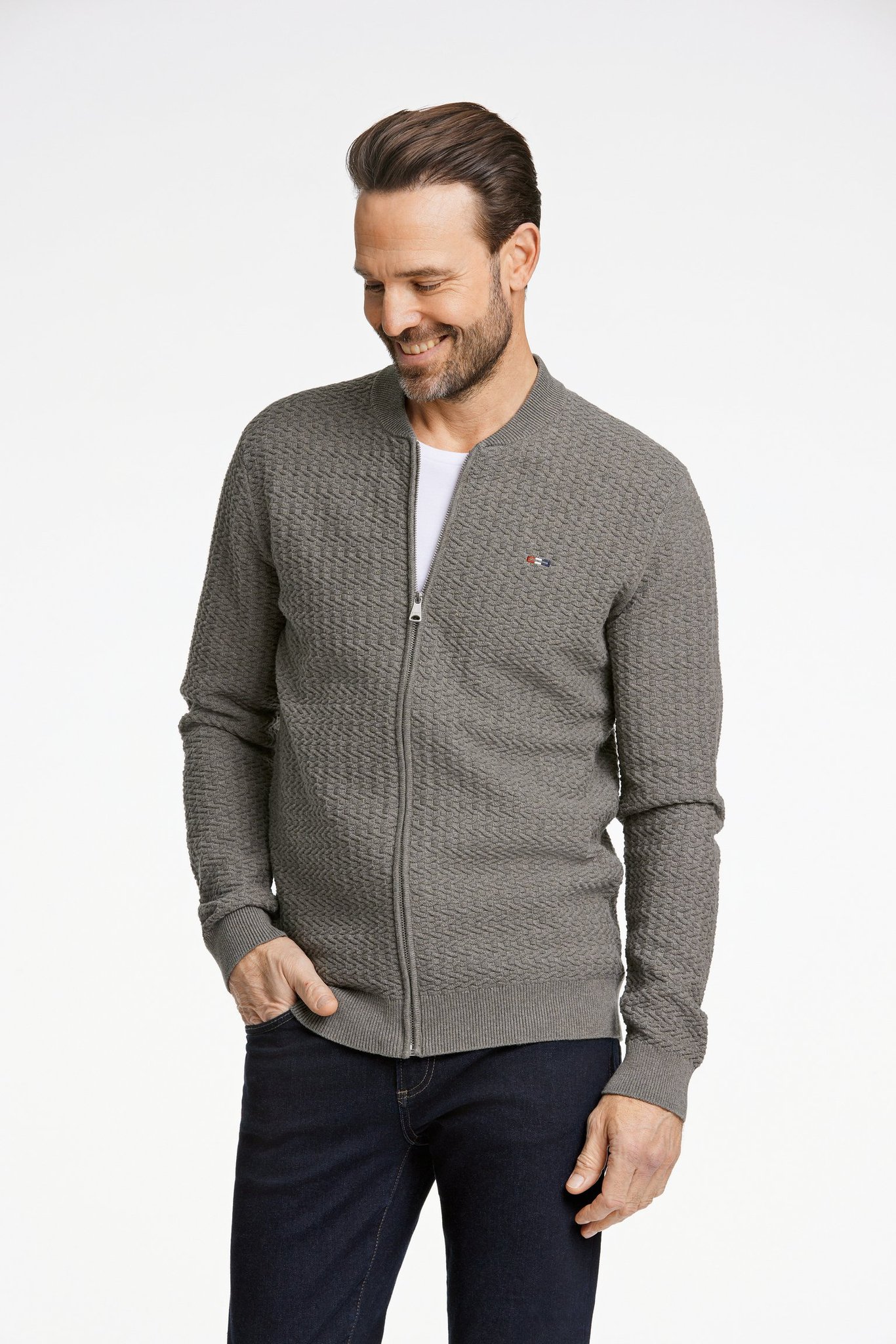 Bison Cardigan 80-801019-stone Melange-2x-large