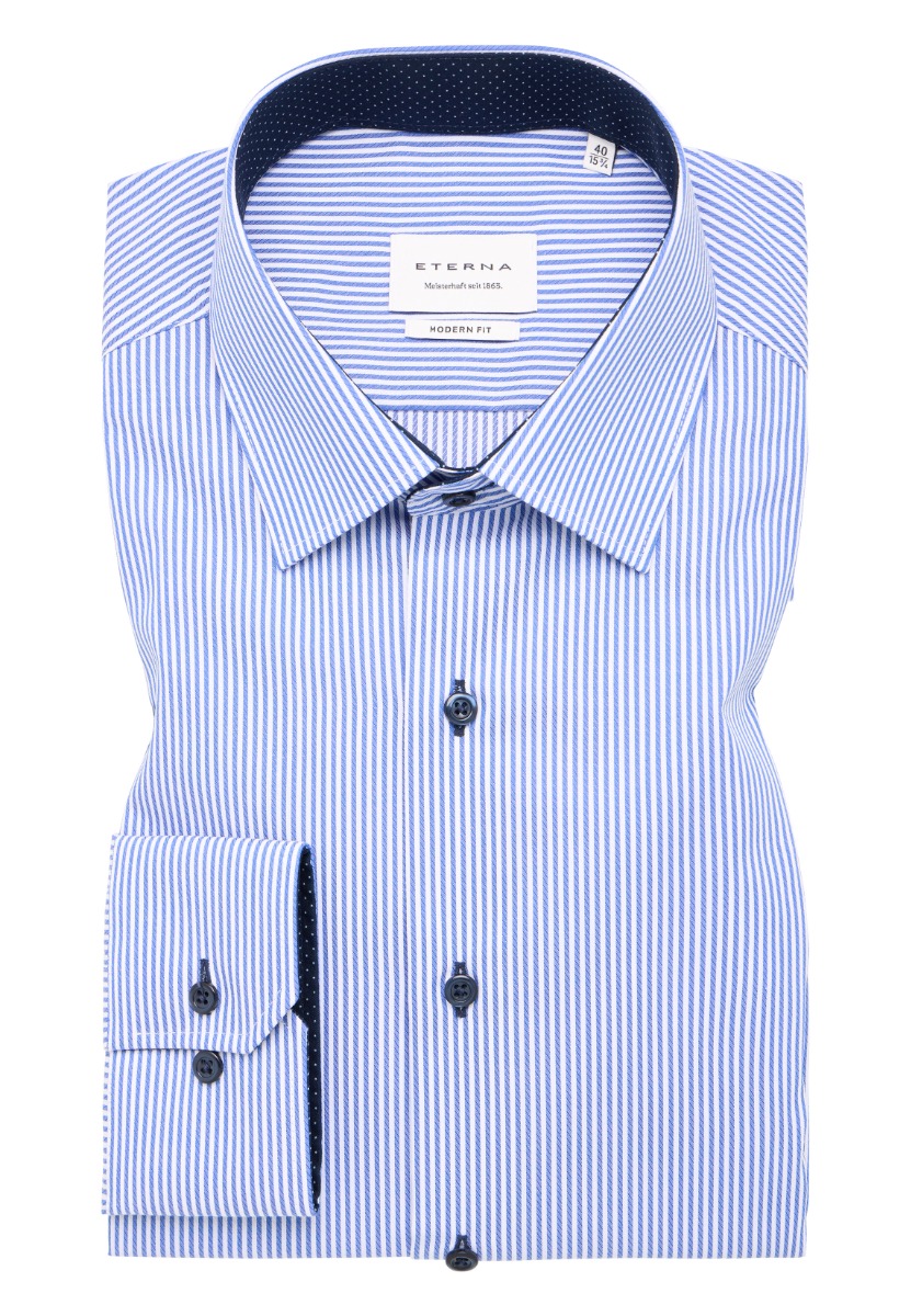 Eterna - Skjorte Modern Fit - Blå/Hvidstribet